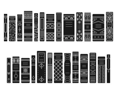 A set of simple style spines of books in retro style, classic editions. Illustrazione stock