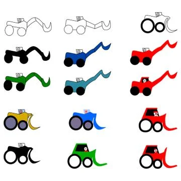 Set of simple stylized funny excavators Stock Illustration