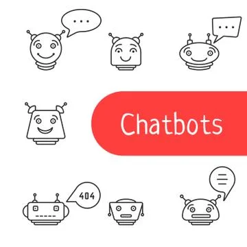 Set of simple thin line chatbot icon Stock Illustration