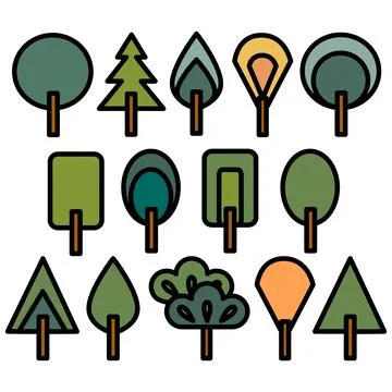 Set of simple tree flat color icon Stock Illustration