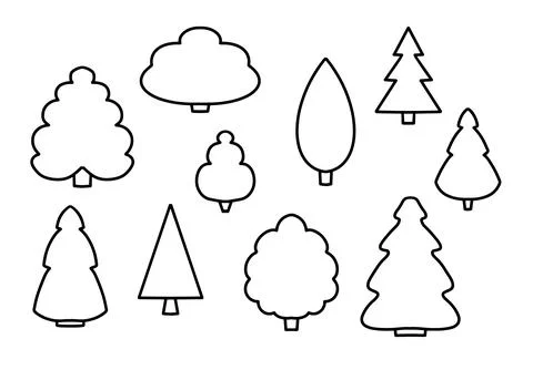 Set simple trees, black icons silhouette vector isolated on white Stock Illustration