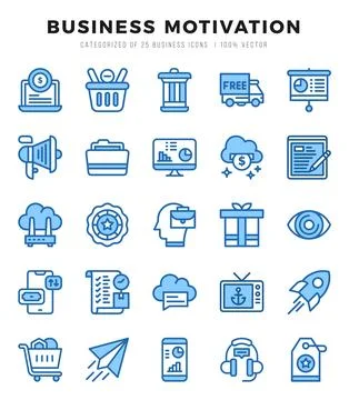 Set of simple Two Color Business Motivation Icons. Two Color art icons pack. Stock Illustration