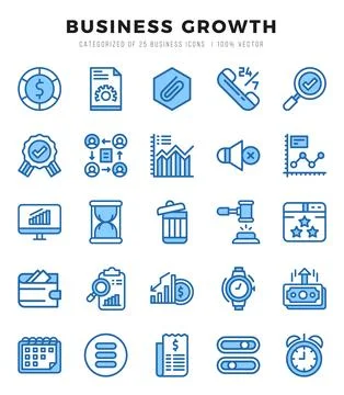 Set of simple Two Color Business Growth Icons. Two Color art icons pack. Stock Illustration