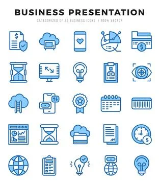 Set of simple Two Color Business Presentation Icons. Two Color art icons pack Illustrazione stock