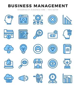 Set of simple Two Color Business Management Icons. Two Color art icons pack. Stock Illustration