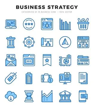 Set of simple Two Color Business Strategy Icons. Two Color art icons pack. Stock Illustration