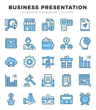 Set of simple Two Color Business Presentation Icons. Two Color art icons pack Stock Illustration