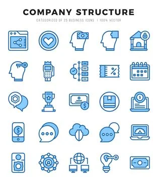 Set of simple Two Color Company Structure Icons. Two Color art icons pack. Stock Illustration