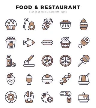 Set of simple Two Color Food and Restaurant Icons. Two Color art icons pack. Stock Illustration
