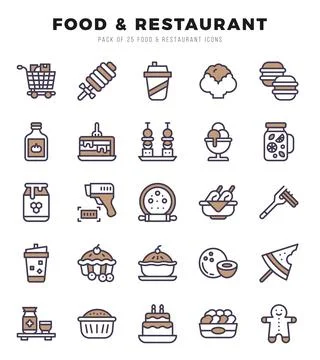 Set of simple Two Color Food and Restaurant Icons. Two Color art icons pack. Stock Illustration