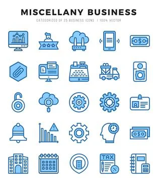 Set of simple Two Color Miscellany Business Icons. Two Color art icons pack. Stock Illustration
