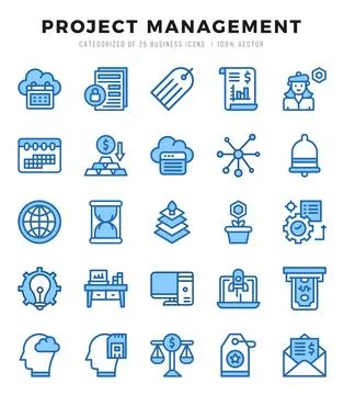 Set of simple Two Color Project Management Icons. Two Color art icons pack. Stock Illustration
