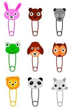 Set Simple Vector Breast Pin and Baby Animal Face Stock Illustration