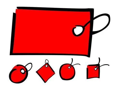 Set Simple Vector Doodle Blank Red Square, Rectangle and Circle Tag, isolated 스톡 일러스트