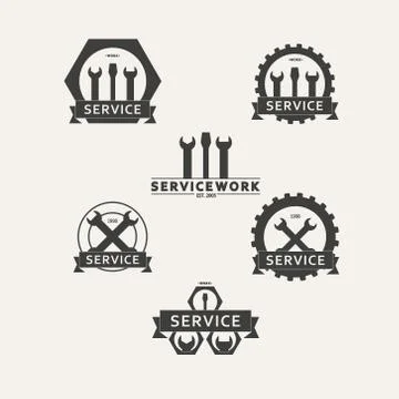 Set of simple vector emblems workshop maintenance Illustrazione stock