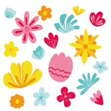 Set of simple Vector Flowers. Vector flat floral illustration Stock Illustration