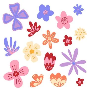 Set of simple Vector Flowers. Vector flat floral illustration Stock Illustration