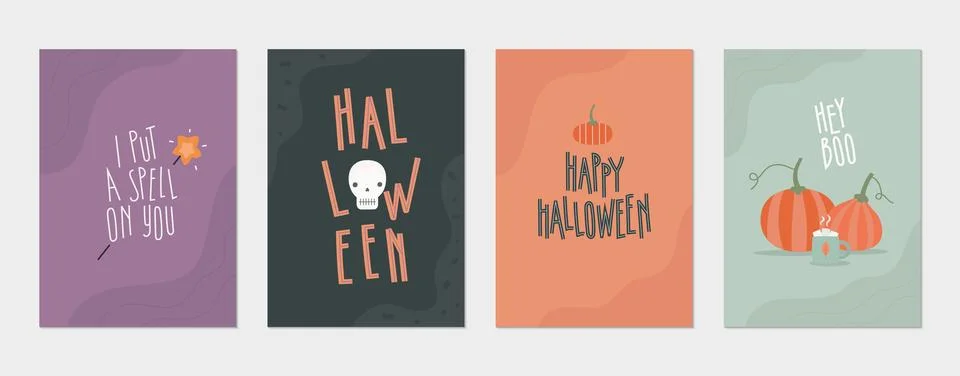A set of simple vector Halloween card, invitation templates. Minimalistic Stock Illustration