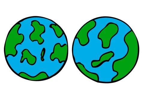 Set Simple Vector Hand Draw Sketch of Earth Stock Illustration