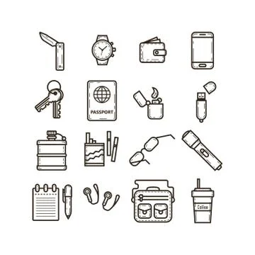 Set of simple vector line art icons for everyday care things to use 스톡 일러스트