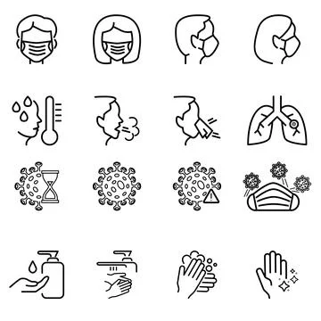 Set of simple vector linear icons. Coroavirus protection. Stock Illustration