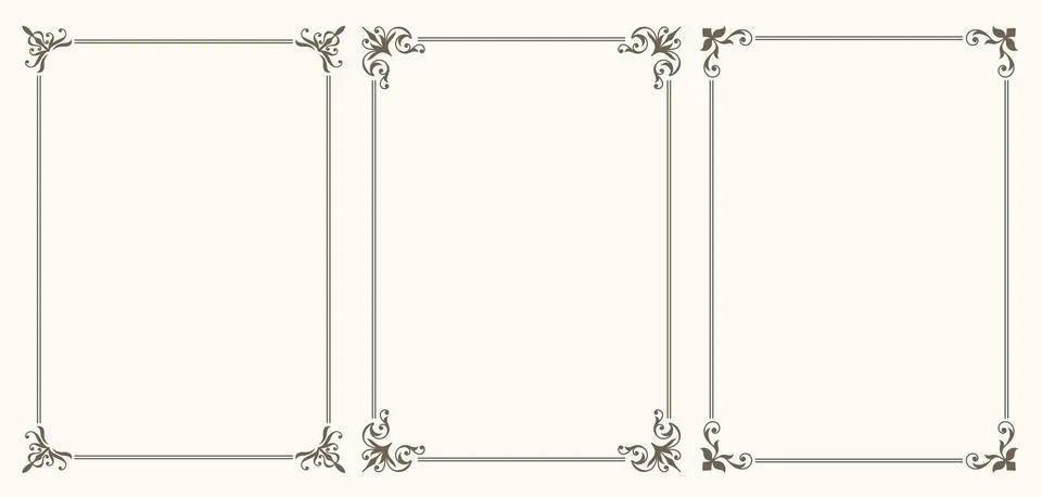 A set of simple vintage style frames for greetings, invitations or menus 库存插图