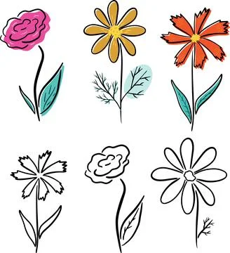Set of simplistic abstract flowers, vector Stock Illustration