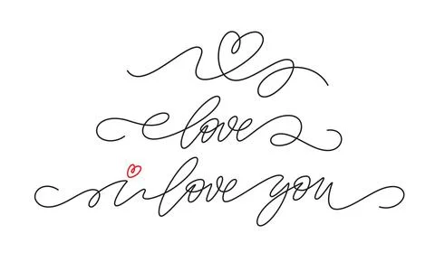 Set of single continuous line handwriting lettering for Happy Valentines Day Stock Illustration