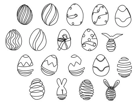 Set of single line continuous art drawing of easter egg in minimal doodle design Stock Illustration