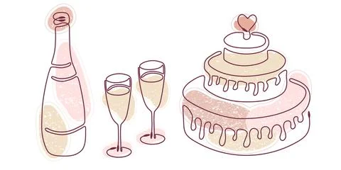 Set of single line drawing of romantic elements Stock Illustration