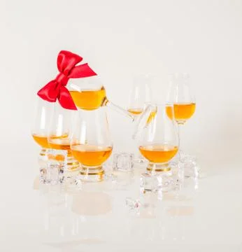 Set of single malt tasting glasses, single malt whisky in a glasses, white Stock Photos