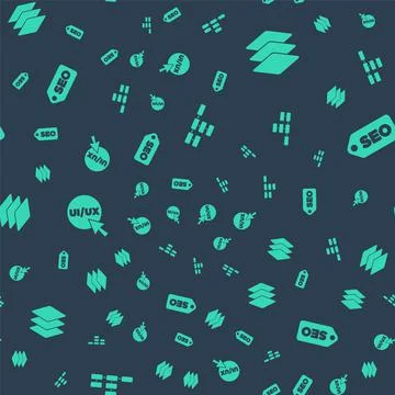 Set Site map, Layers, UI or UX design and SEO optimization on seamless pattern Illustrazione stock