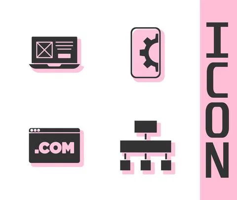 Set Site map, UI or UX design, and Web development icon. Vector Stock Illustration