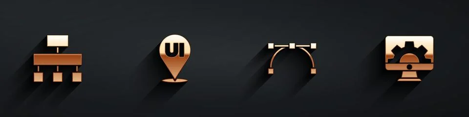 Set Site map, UI or UX design, Bezier curve and Web development icon with long Stock Illustration