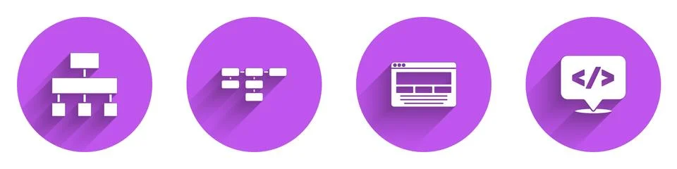 Set Site map, , UI or UX design and Front end development icon with long shadow Stock Illustration