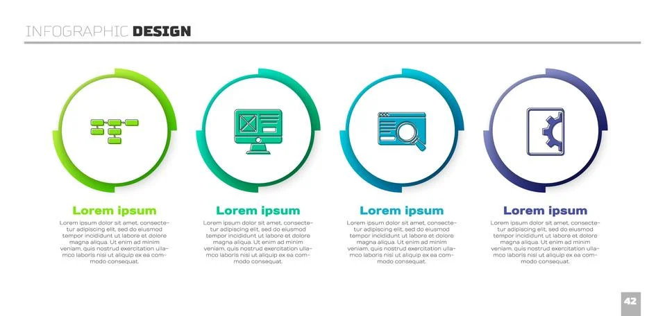 Set Site map, UI or UX design, and Web development. Business infographic Ilustración de archivo