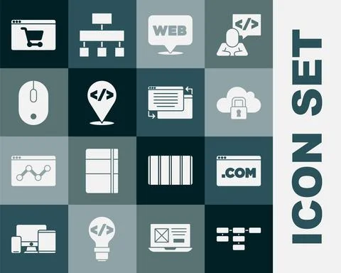 Set Site map, UI or UX design, Cloud computing lock, Web and graphic, Front end Stock Illustration