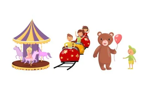 Set of situations from an amusement park. Vector illustration. Ilustración de archivo