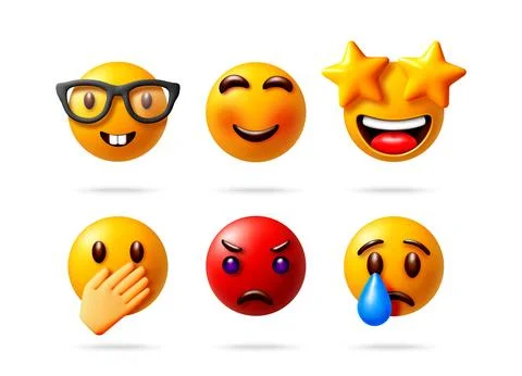 Set of six 3d emoji faces showing different emotions Stock-Illustration