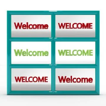 Set of six 3d labels - welcome. Large letters on a homogeneous background Illustrazione stock