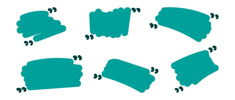 A set of six abstract, hand-drawn teal shapes resembling quote boxes Stock Illustration