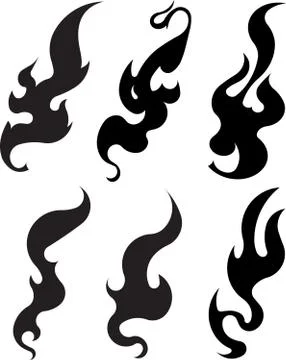 Set of six aggressive black fire flames for your design. Vector illustration. Stock Illustration