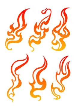 Set of six aggressive colorful fire flames for your design. Vector illustrati 스톡 일러스트