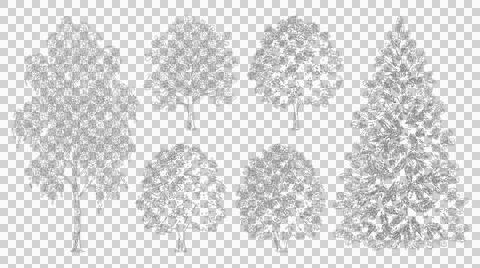 Set of six architectural tree elevation view sketches isolated Stock Illustration