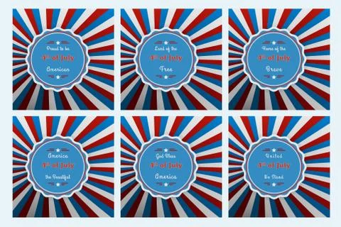Set of six badges for Independence with different 4th of July slogans. Stock Illustration