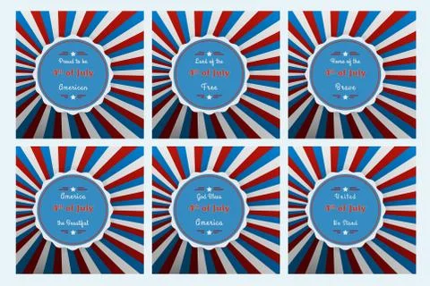 Set of six badges for Independence with different 4th of July slogans. Stock Illustration
