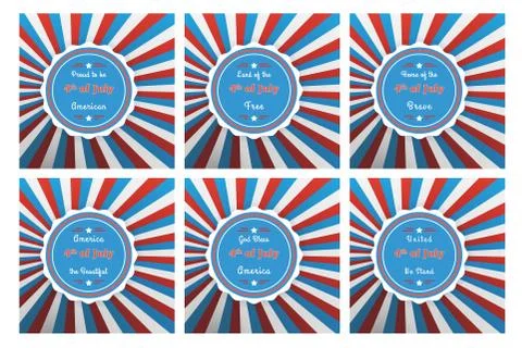 Set of six badges for Independence with different 4th of July slogans. Stock Illustration