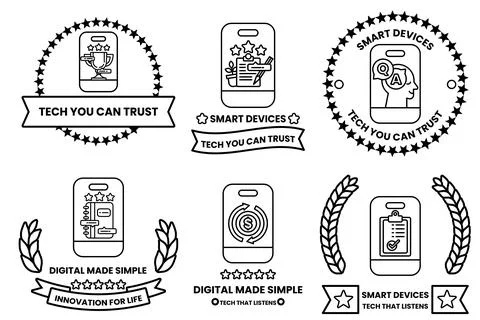 A set of six badges with the words "Tech You Can Trust" Stock Illustration