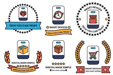 A set of six badges with the words "Tech You Can Trust" Stock Illustration