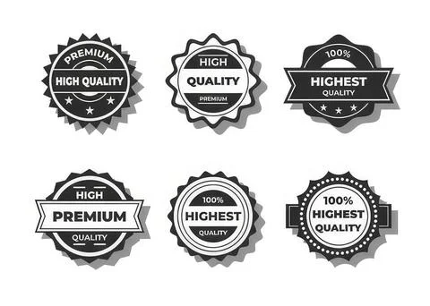 Set of six black and white badges with high quality labels Stock Illustration